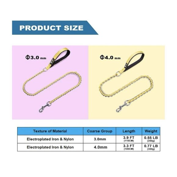 TSPRO Chew Proof Dog Leash 3.3 FT 4mm Stainless Steel Metal Training Leash - Picture 3 of 4